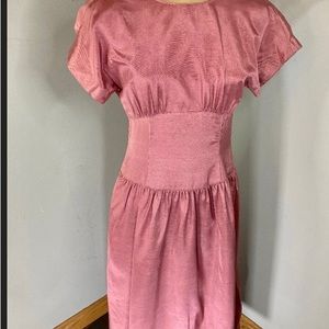 Vintage 80s Does 50s Lanz Pink Wide Waistband Dress Button Up The Back